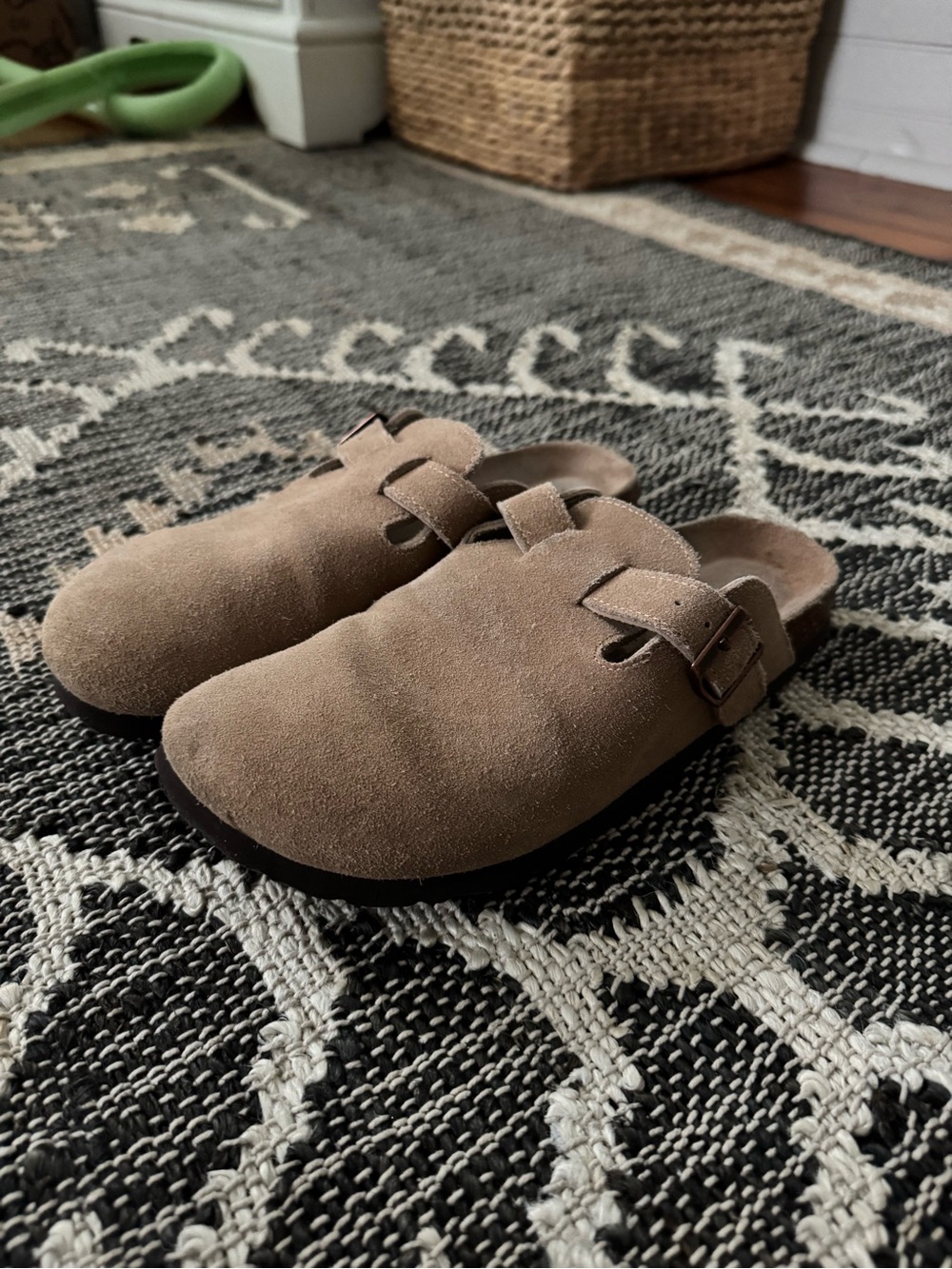 Suede Slip-On Clog Mule in Taupe